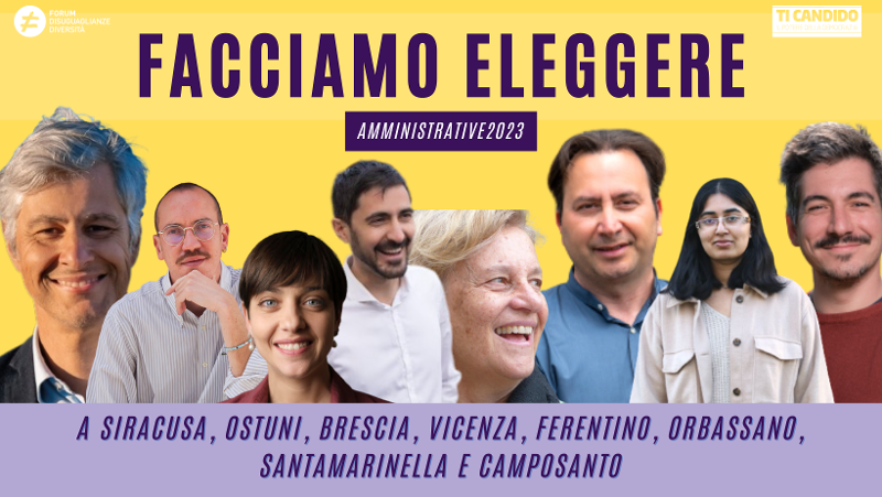 Amministrative: sono 8 i candidati sostenuti da Forum Disuguaglianza e Diversità e Ti Candido