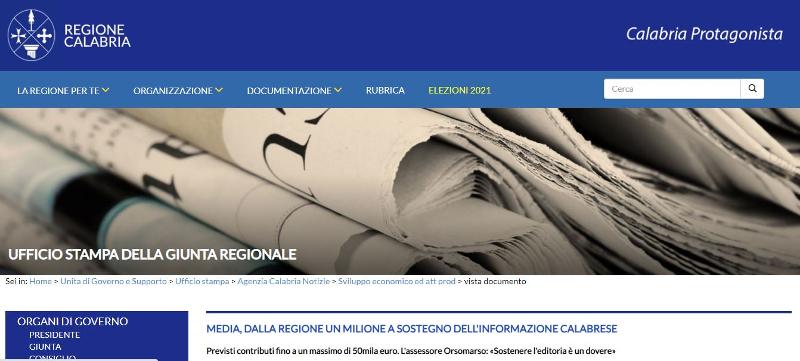 Dalla regione Calabria stanziato un milione di euro a sostegno dell'informazione calabrese